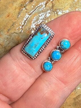 SZ 7 Artisan Sterling Silver Natural Navajo Turquoise Bypass Ring solid 925